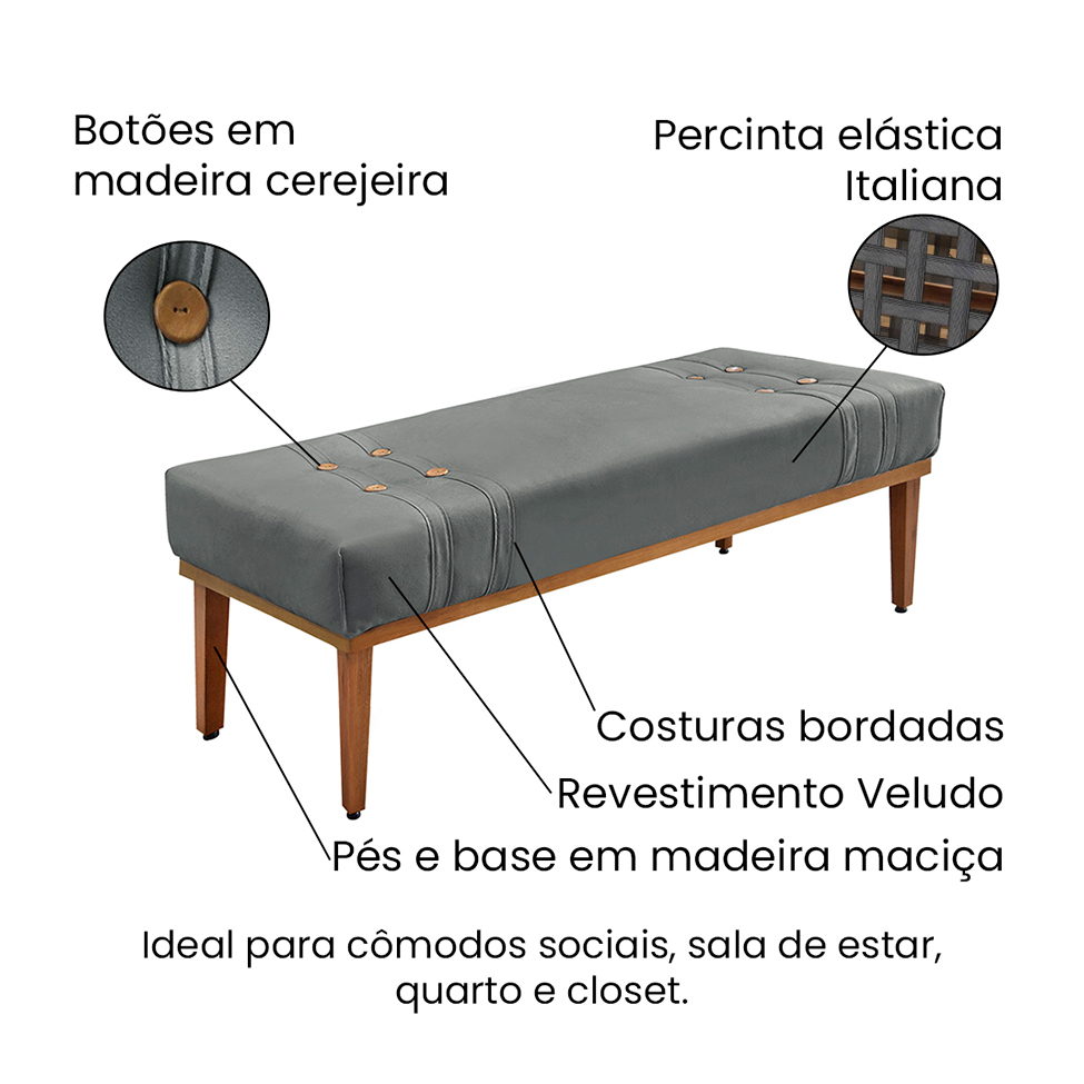 Recamier Gênova Veludo Cinza 160 cm