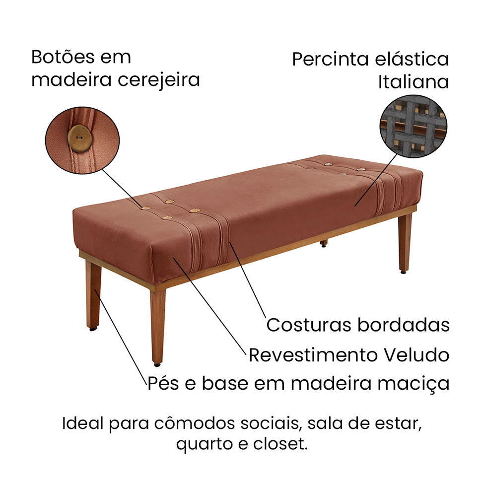 Recamier Gênova Veludo Cobre 140 cm