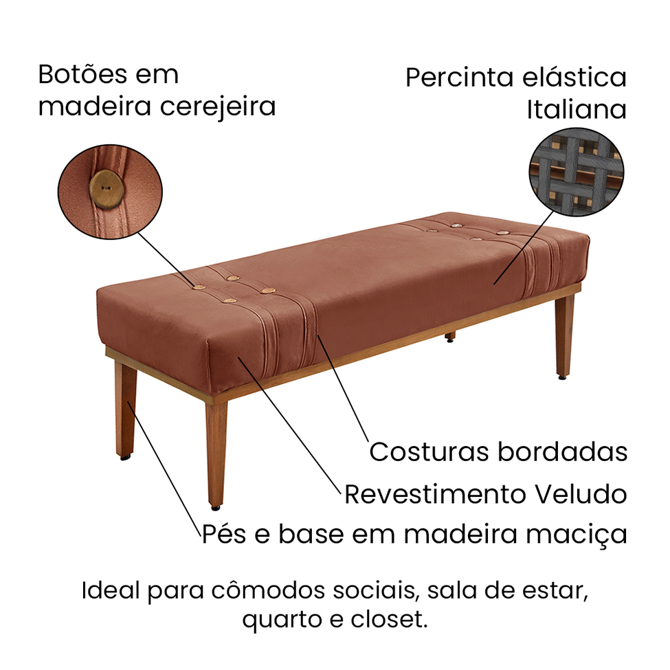 Recamier Gênova Veludo Cobre 160 cm