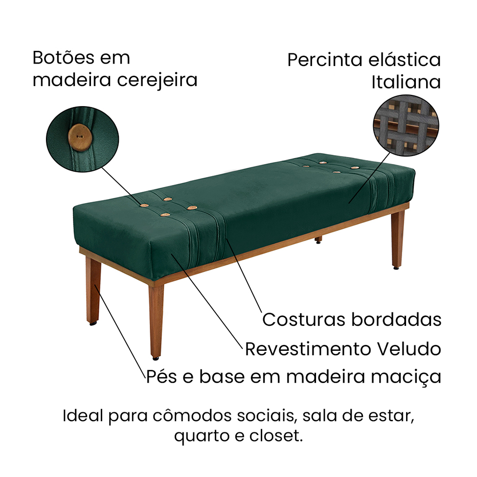 Recamier Gênova Veludo Verde 90 cm