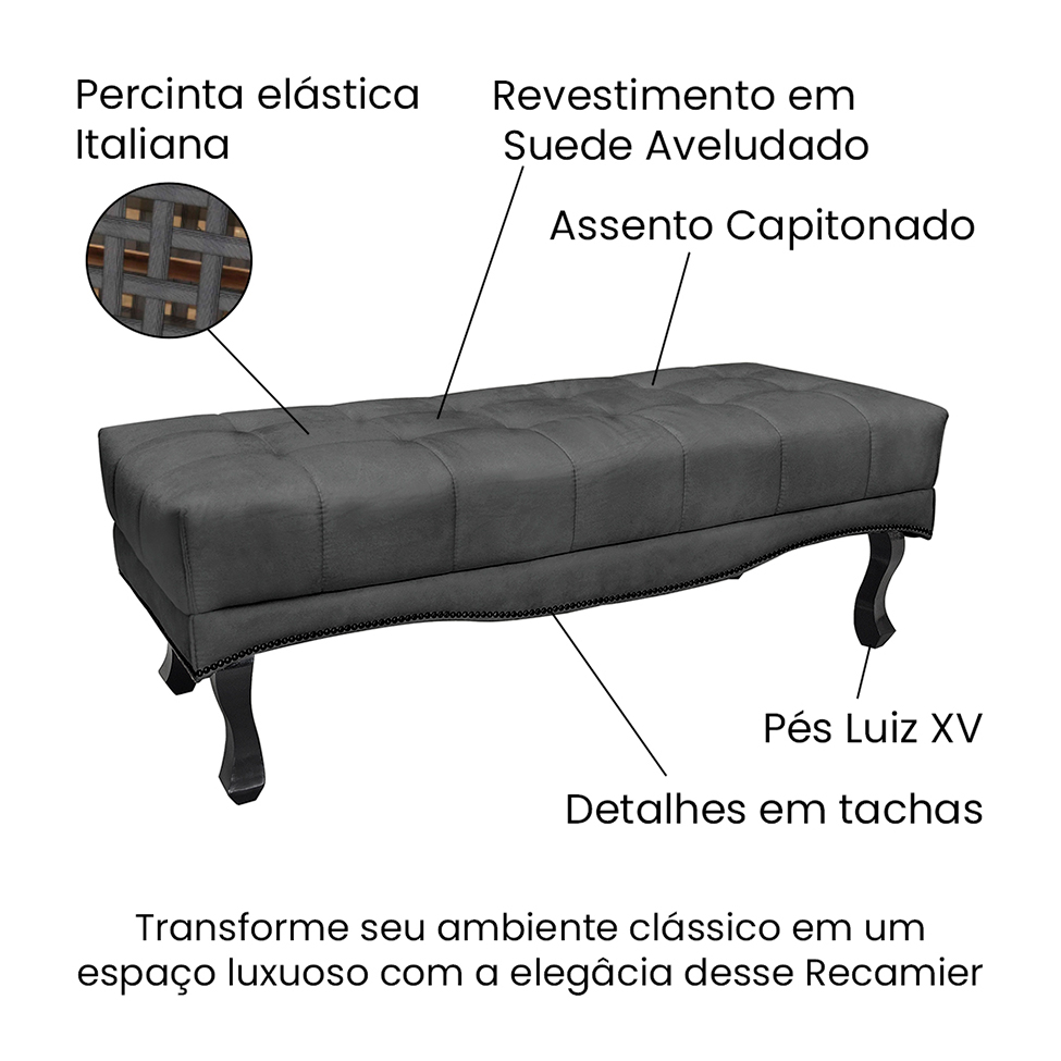 Recamier Vicenza Suede Cinza 140 cm