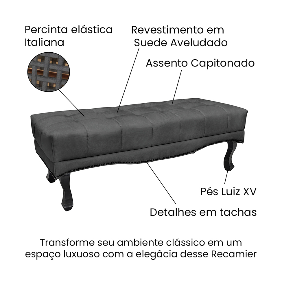 Recamier Vicenza Suede Cinza 160 cm