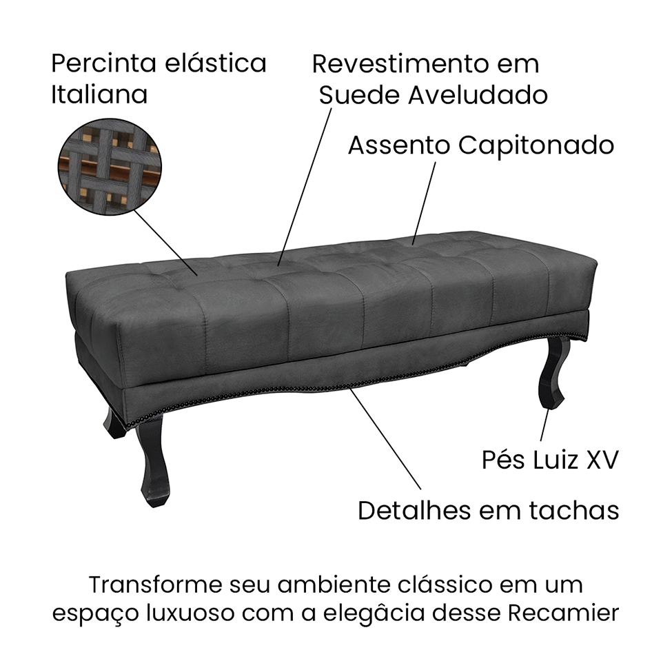 Recamier Vicenza Suede Cinza 195 cm