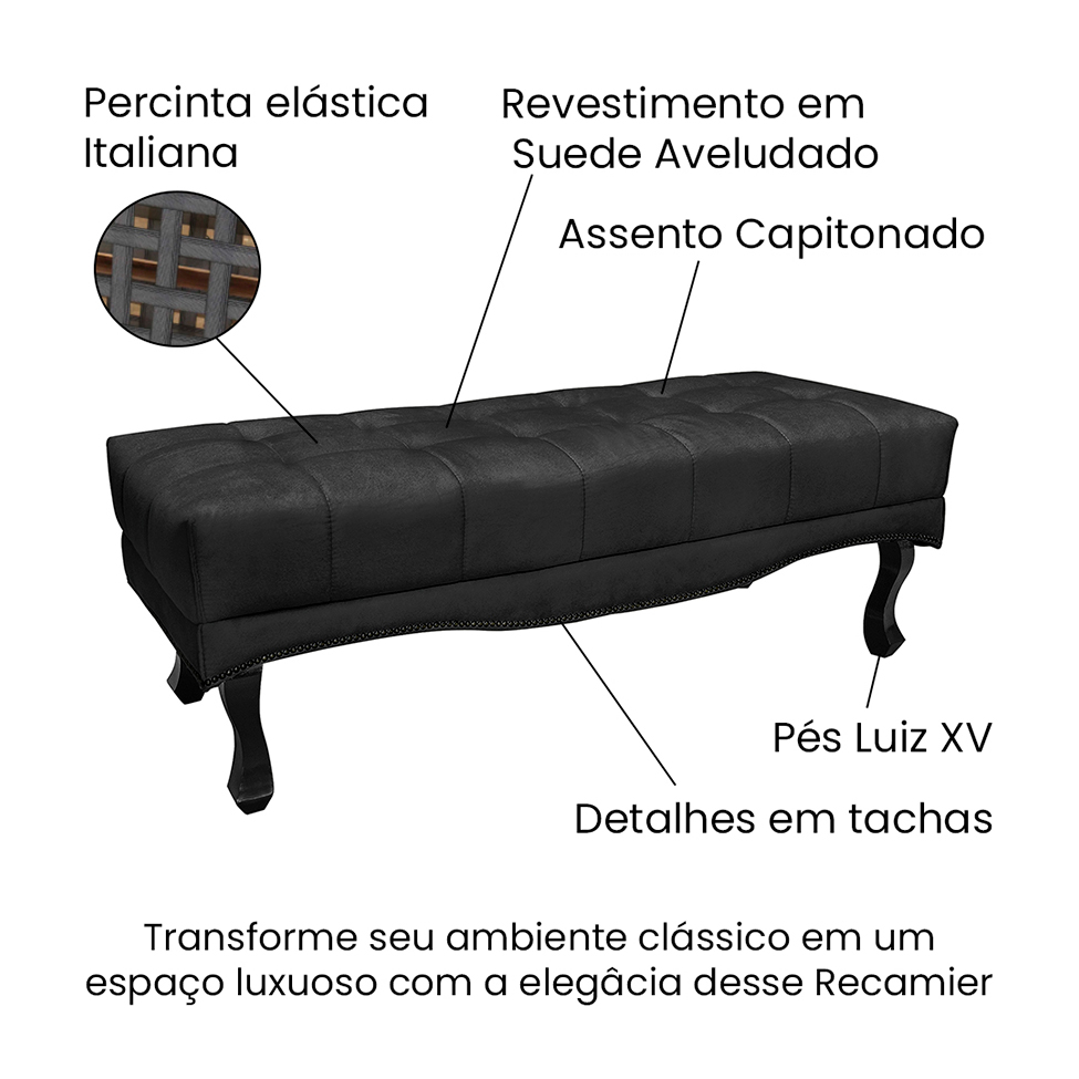 Recamier Vicenza Suede Preto 195 cm