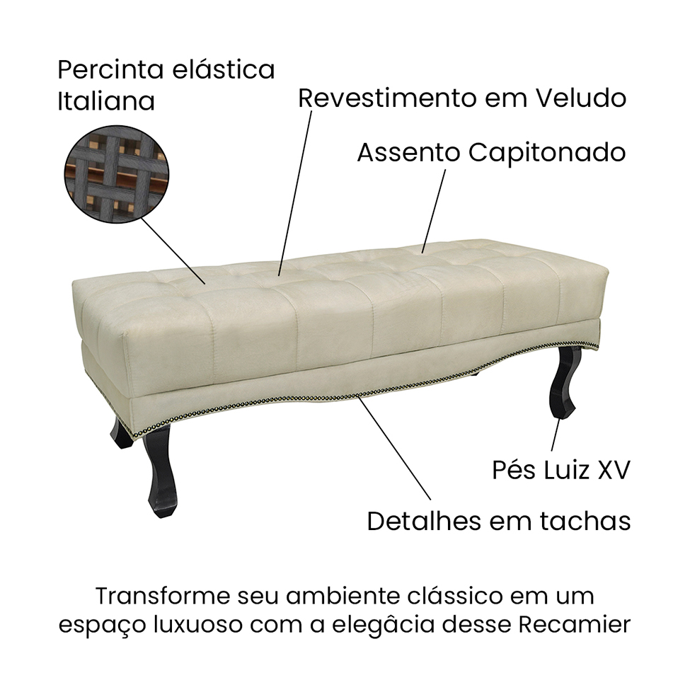 Recamier Vicenza Veludo Bege 140 cm