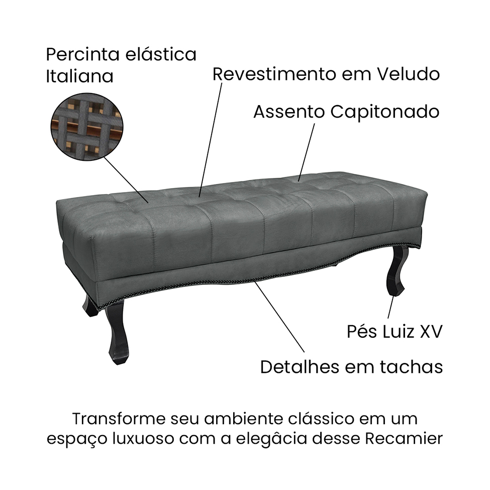 Recamier Vicenza Veludo Cinza 140 cm