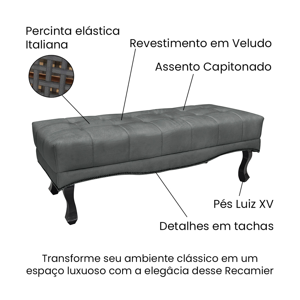 Recamier Vicenza Veludo Cinza 160 cm