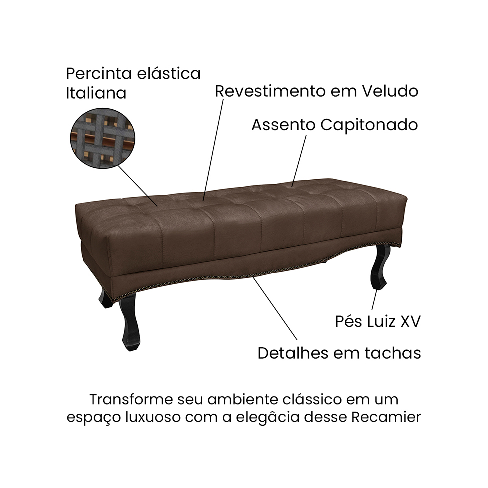 Recamier Vicenza Veludo Marrom 160 cm
