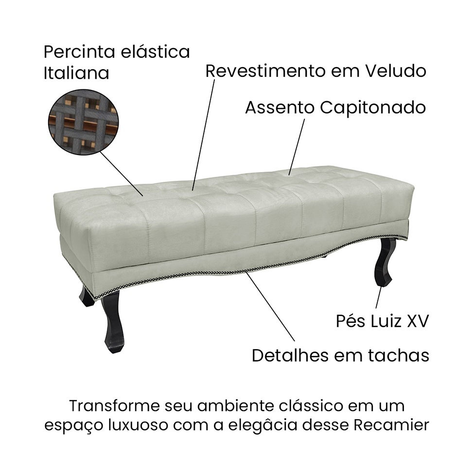 Recamier Vicenza Veludo Prata 140 cm
