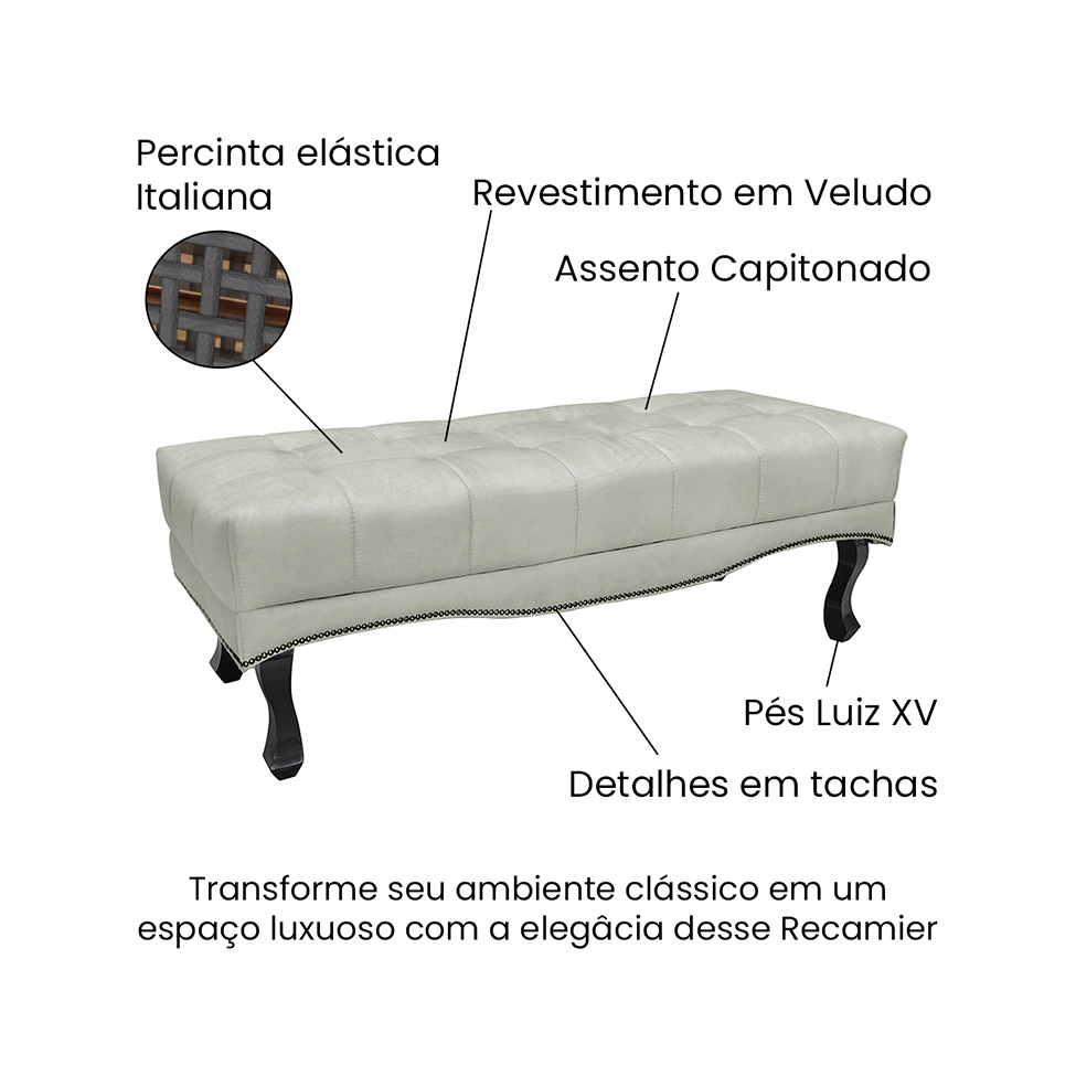 Recamier Vicenza Veludo Prata 90 cm