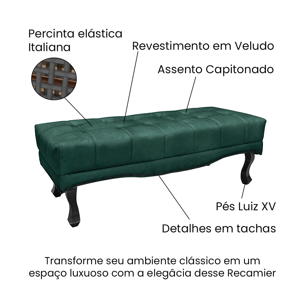 Recamier Vicenza Veludo Verde 140 cm