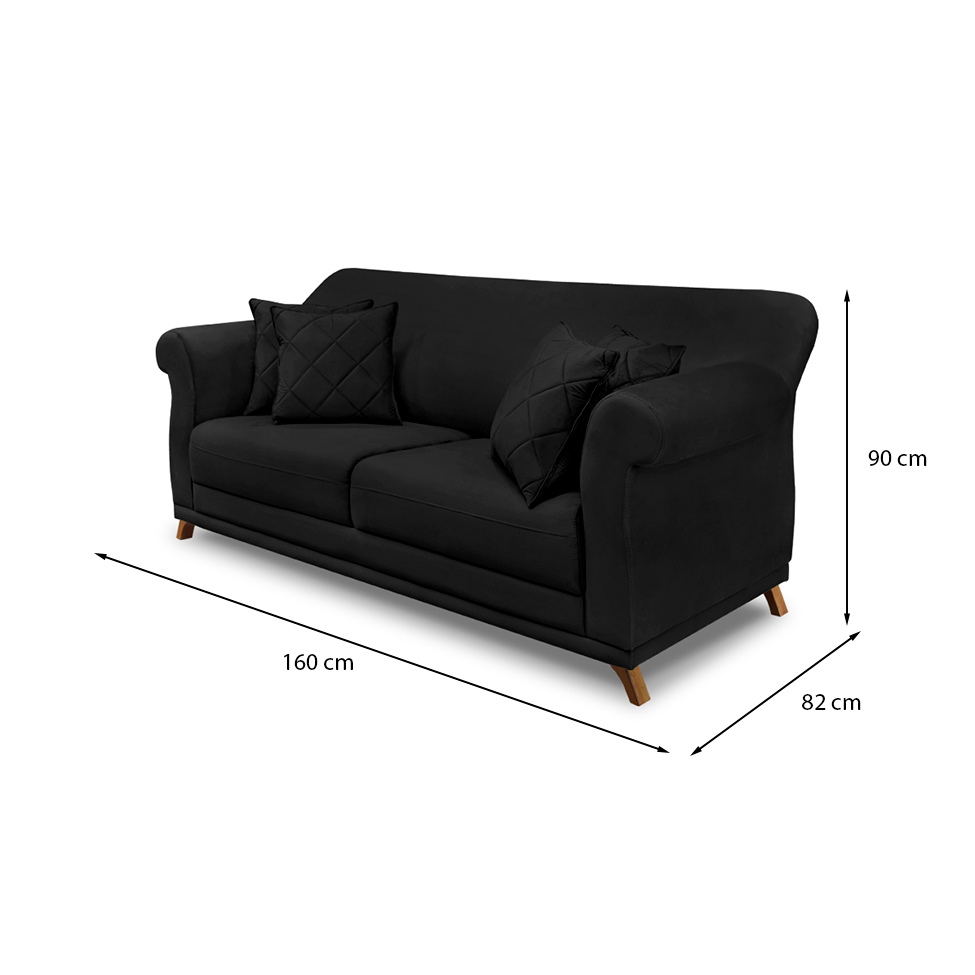 Sofá 2 Lugares Abruzzo Suede Preto