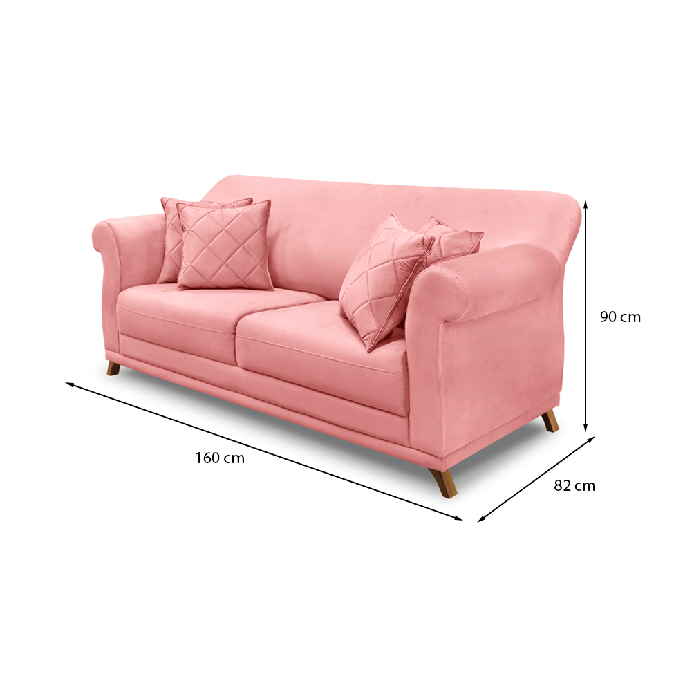 Sofá 2 Lugares Abruzzo Veludo Rosa