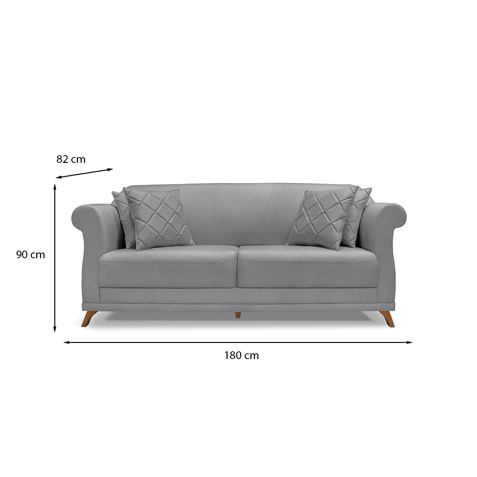 Sofá 3 Lugares Abruzzo Linho Cinza 180 cm