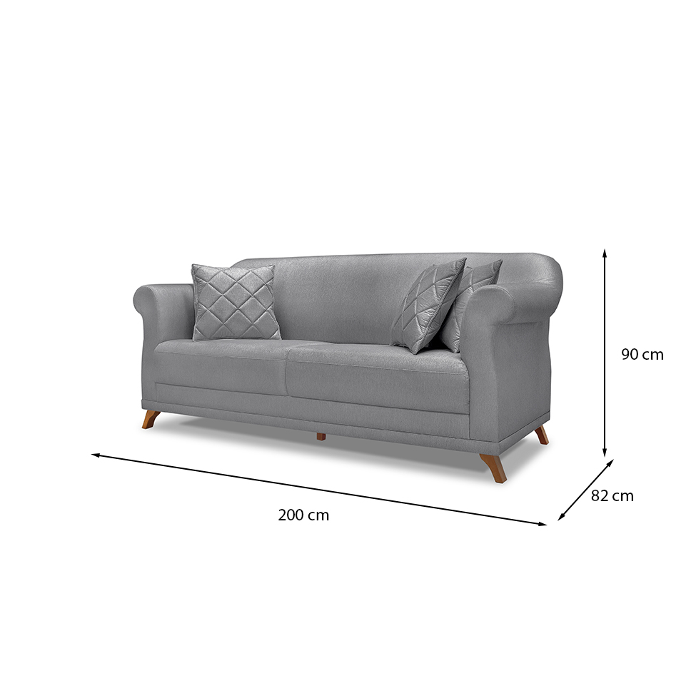 Sofá 3 Lugares Abruzzo Linho Cinza 200 cm