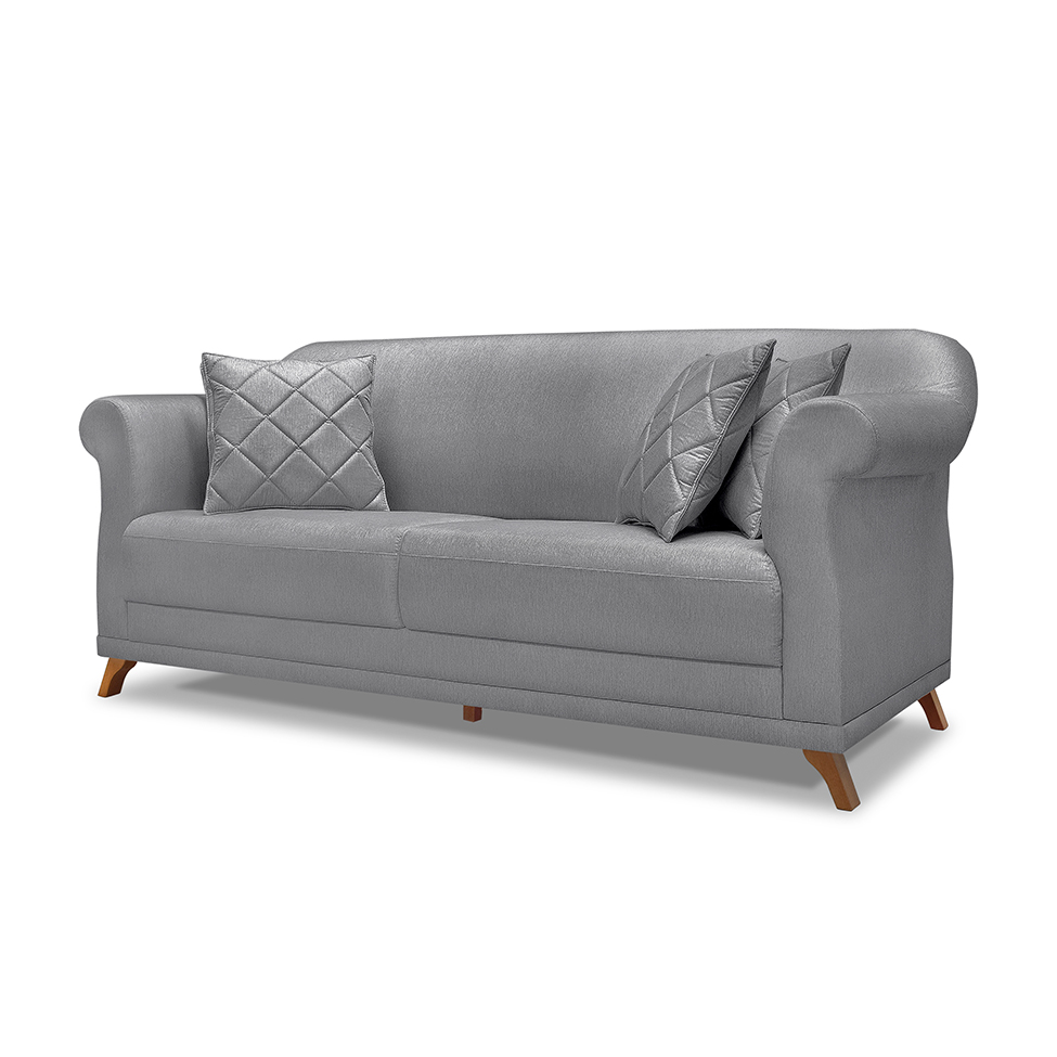 Sofá 3 Lugares Abruzzo Linho Cinza 220 cm