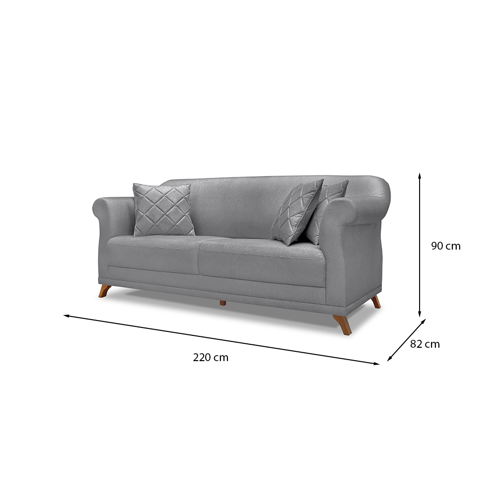 Sofá 3 Lugares Abruzzo Linho Cinza 220 cm
