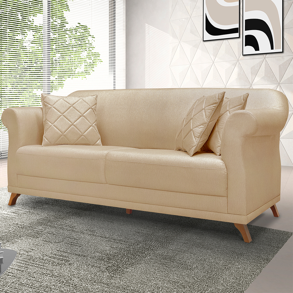 Sofá 3 Lugares Abruzzo Linho Dourado 180 cm