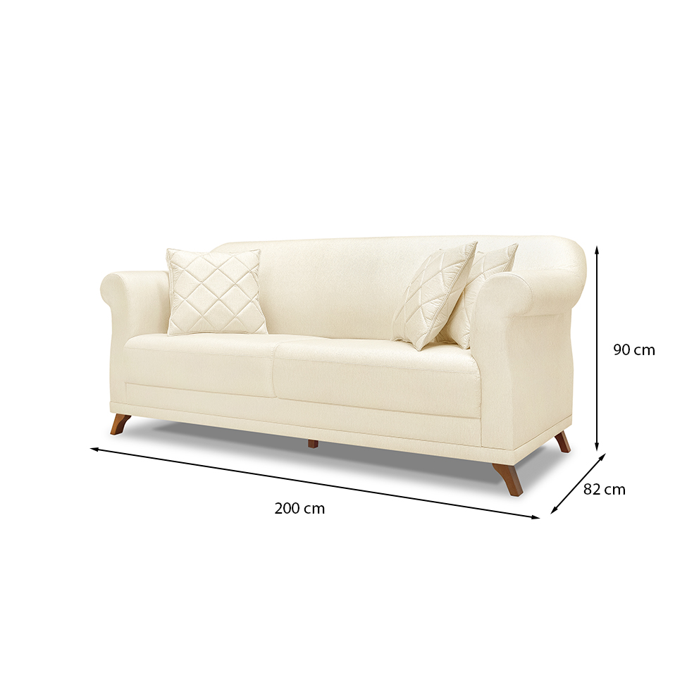 Sofá 3 Lugares Abruzzo Linho Pérola 200 cm