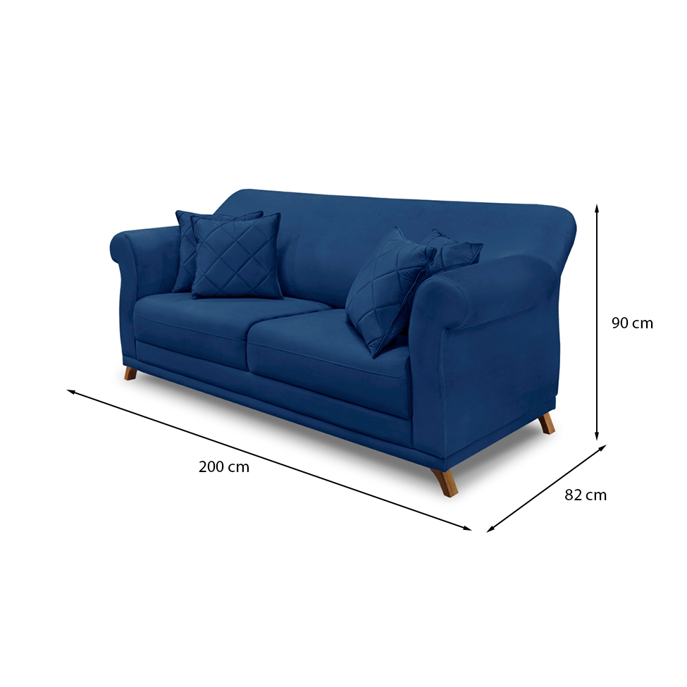 Sofá 3 Lugares Abruzzo Suede Azul Marinho 200 cm