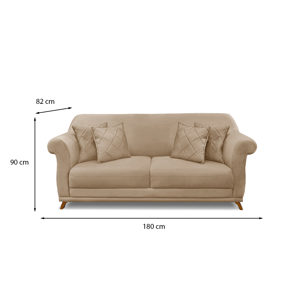 Sofá 3 Lugares Abruzzo Suede Bege 180 cm