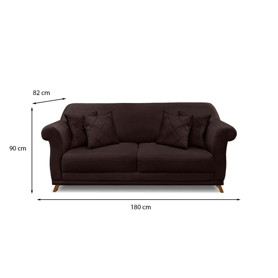 Sofá 3 Lugares Abruzzo Suede Café 180 cm