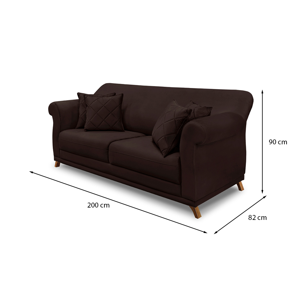 Sofá 3 Lugares Abruzzo Suede Café 200 cm