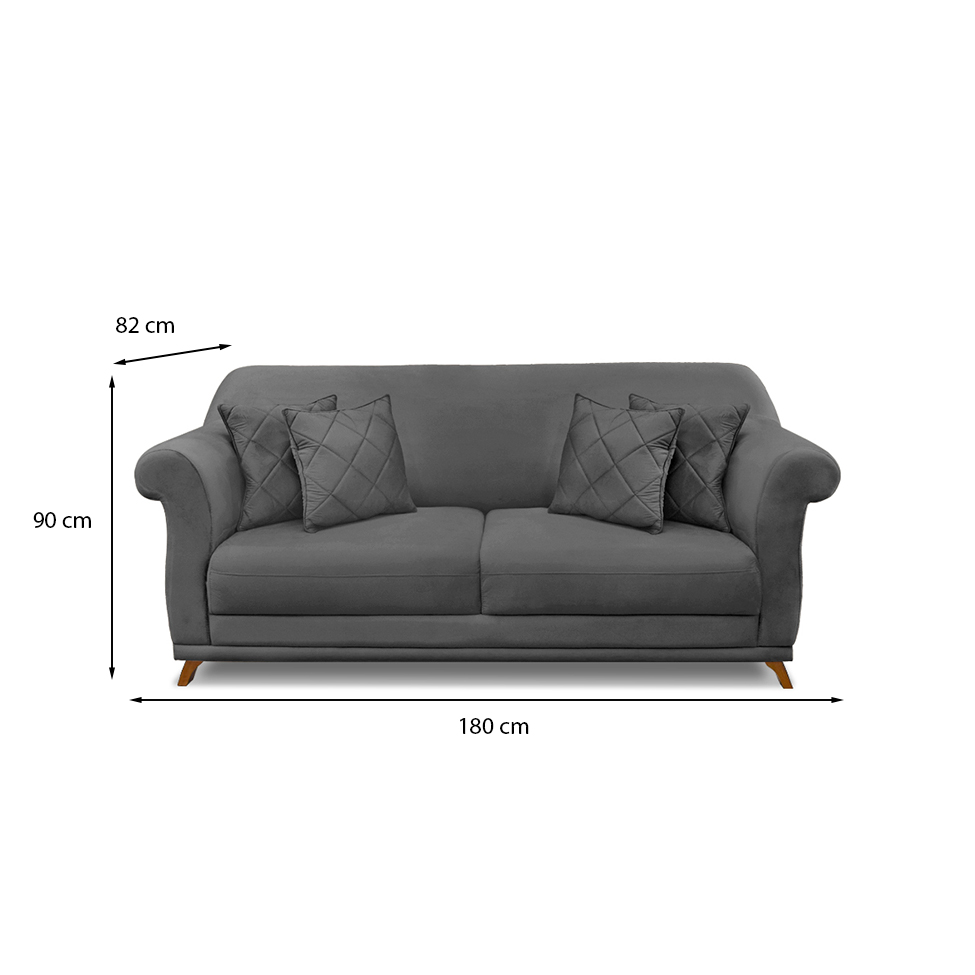 Sofá 3 Lugares Abruzzo Suede Cinza 180 cm