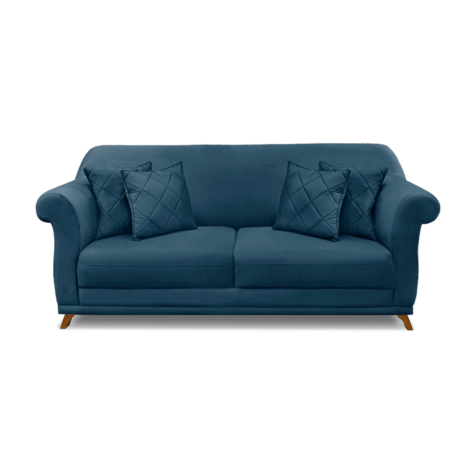 Sofá 3 Lugares Abruzzo Veludo Azul Marinho 200 cm