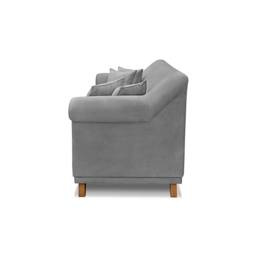Sofá 3 Lugares Abruzzo Veludo Cinza 180 cm