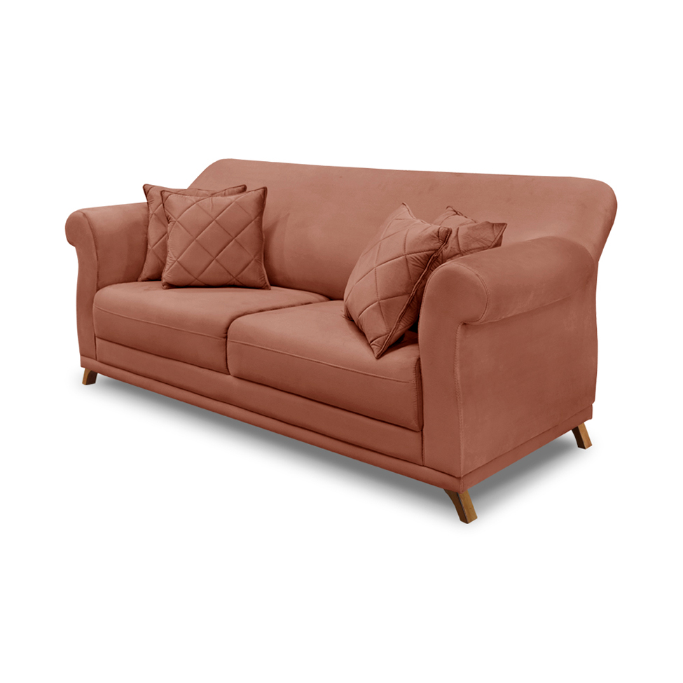 Sofá 3 Lugares Abruzzo Veludo Cobre 180 cm