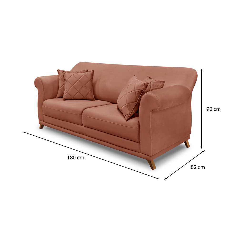 Sofá 3 Lugares Abruzzo Veludo Cobre 180 cm