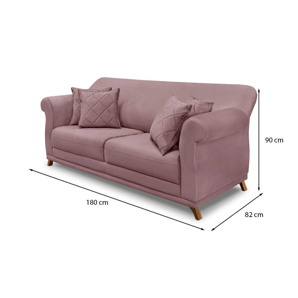 Sofá 3 Lugares Abruzzo Veludo Lilás 180 cm