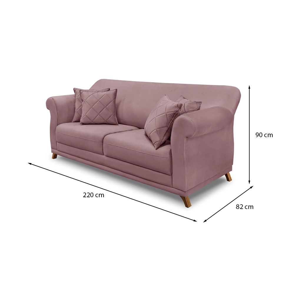 Sofá 3 Lugares Abruzzo Veludo Lilás 220 cm