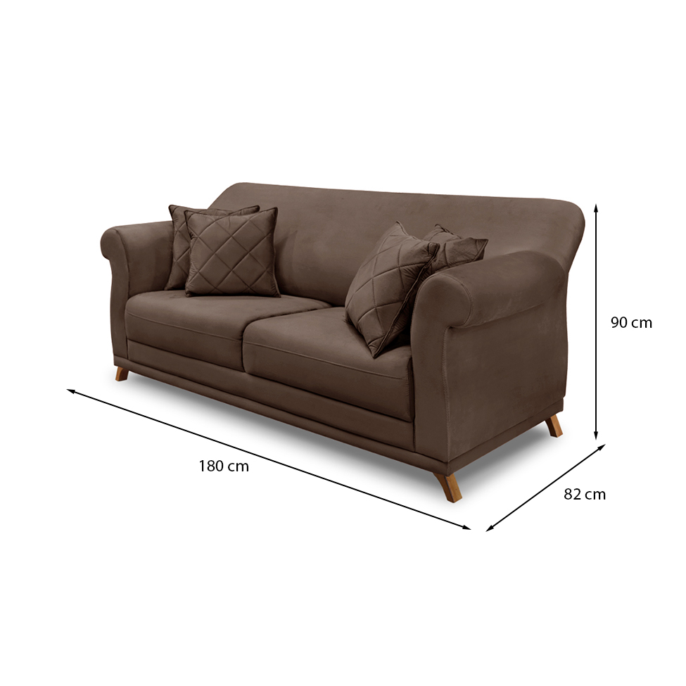 Sofá 3 Lugares Abruzzo Veludo Marrom 180 cm