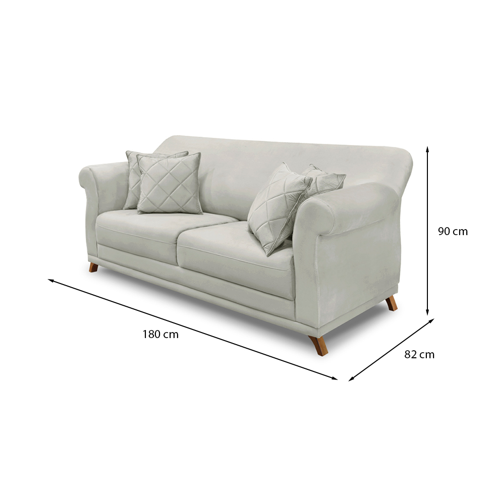 Sofá 3 Lugares Abruzzo Veludo Prata 180 cm