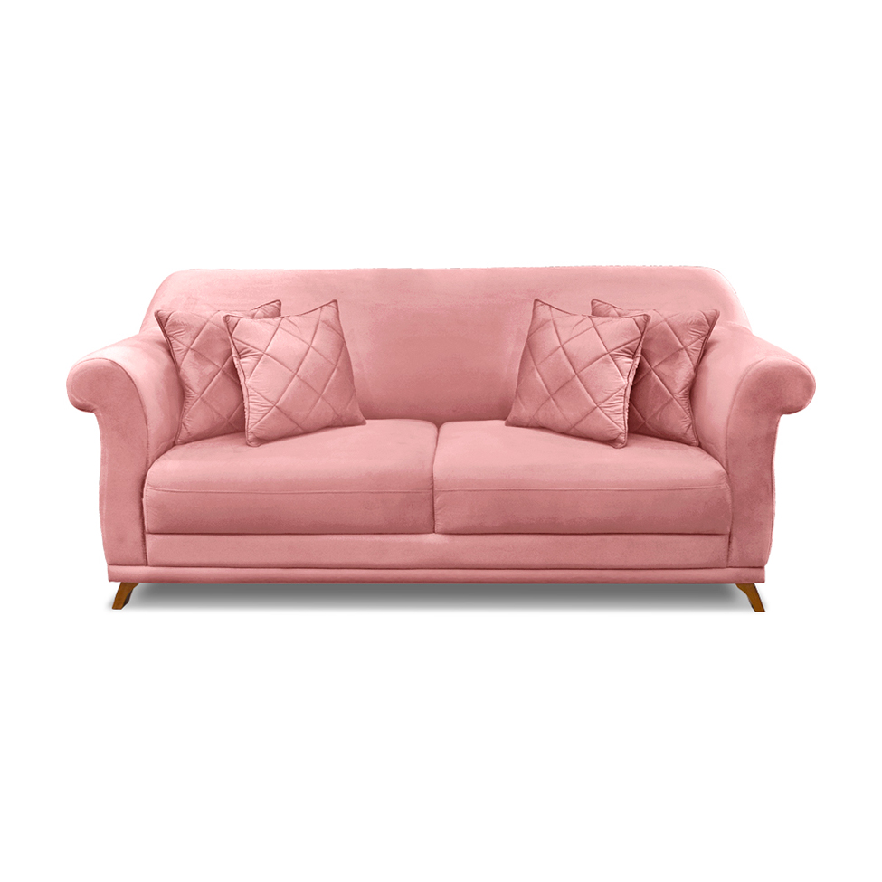 Sofá 3 Lugares Abruzzo Veludo Rosa 200 cm