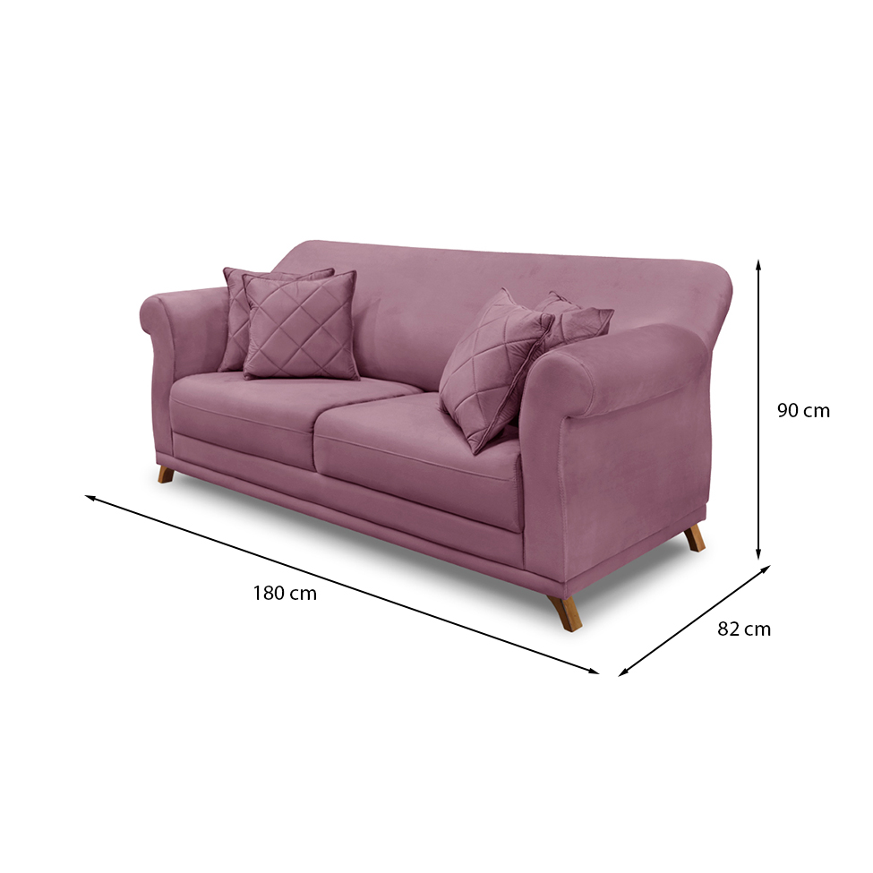 Sofá 3 Lugares Abruzzo Veludo Uva 180 cm