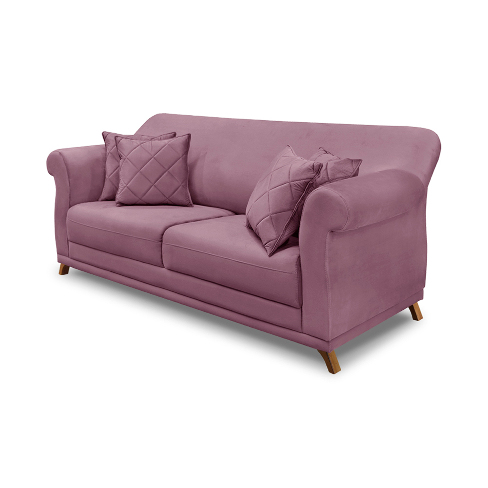 Sofá 3 Lugares Abruzzo Veludo Uva 220 cm