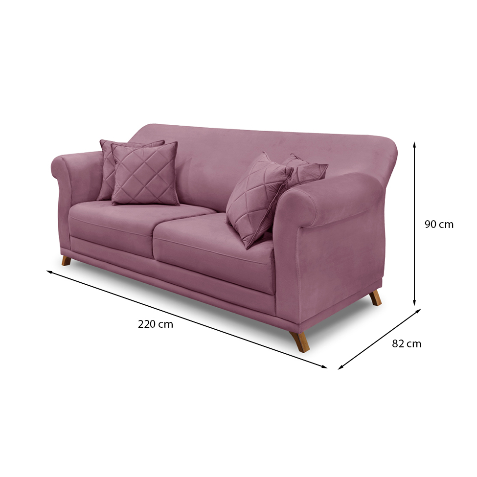 Sofá 3 Lugares Abruzzo Veludo Uva 220 cm