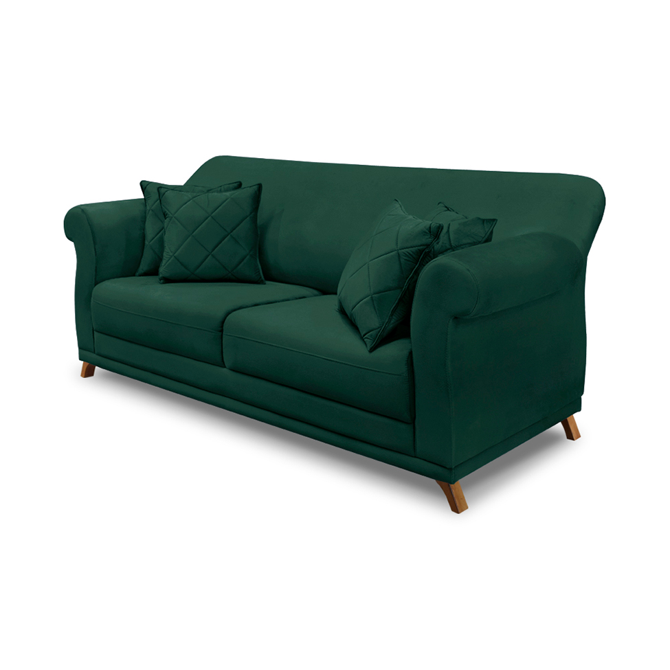 Sofá 3 Lugares Abruzzo Veludo Verde 180 cm