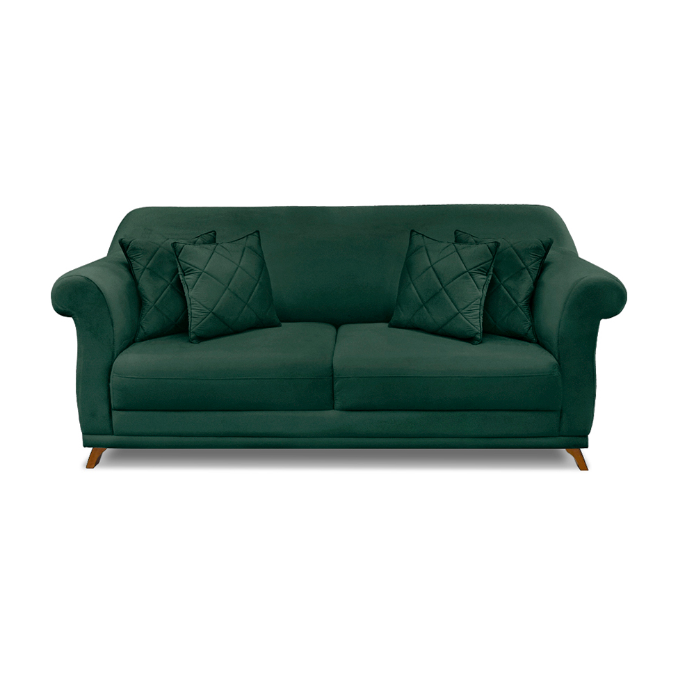 Sofá 3 Lugares Abruzzo Veludo Verde 200 cm