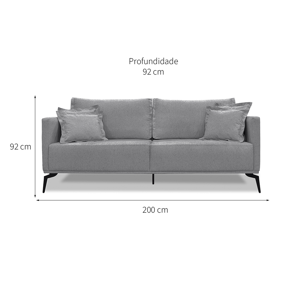 Sofá 3 Lugares Lazio Linho Cinza 200 cm