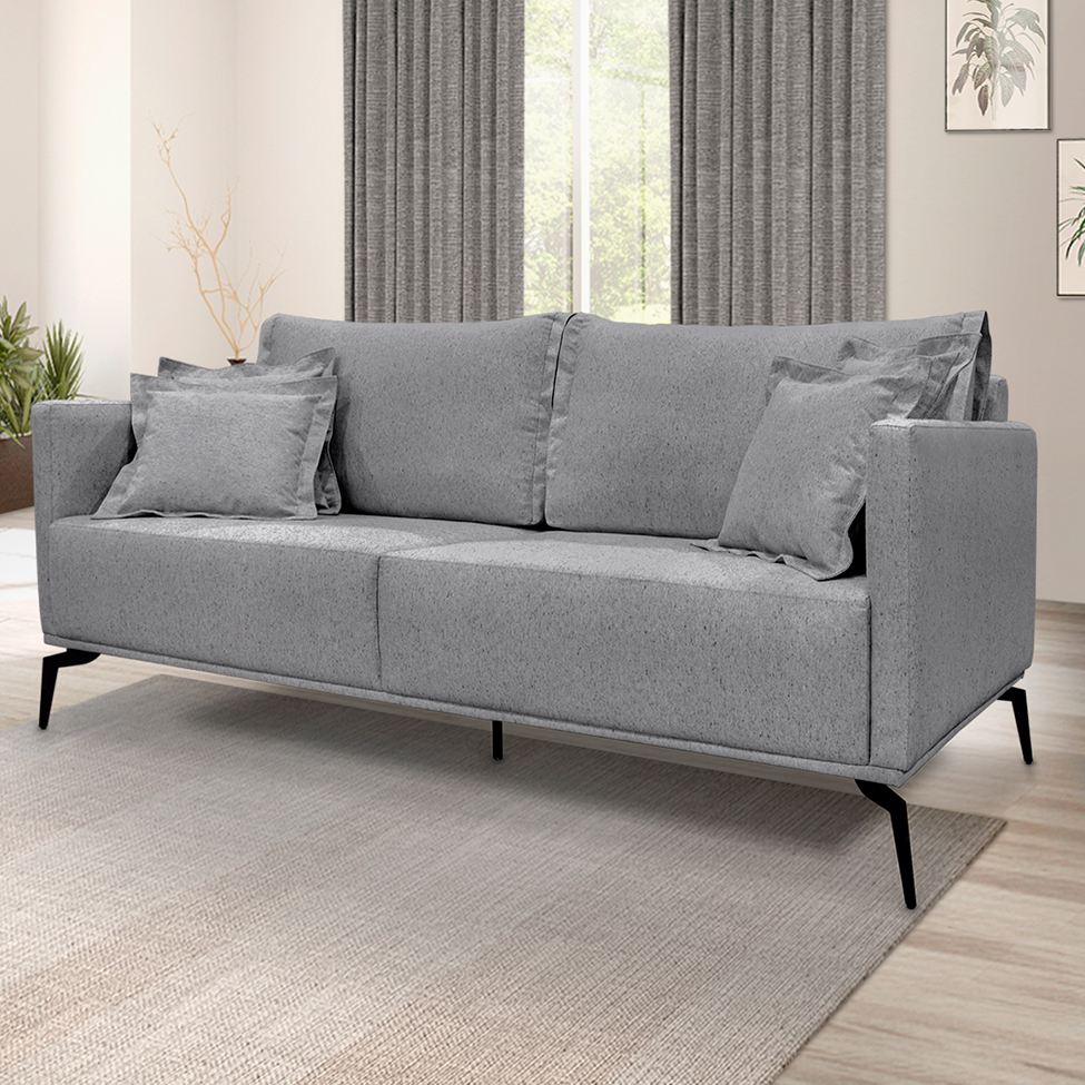 Sofá 3 Lugares Lazio Linho Cinza 200 cm