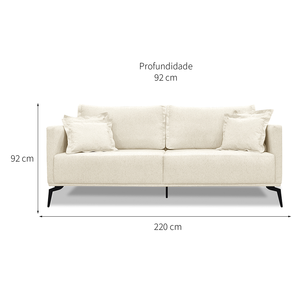 Sofá 3 Lugares Lazio Linho Rústico Natural 220 cm