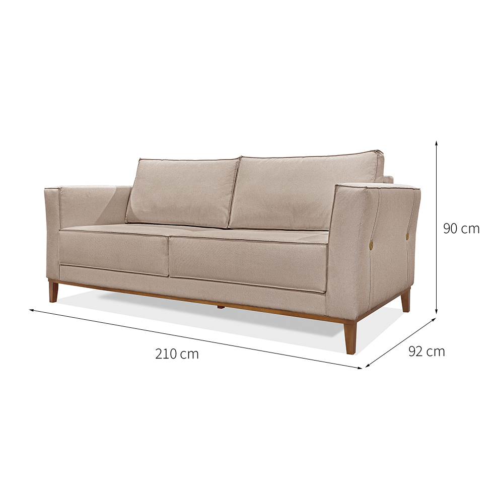 Sofá 3 Lugares Potenza Linho Areia 210 cm