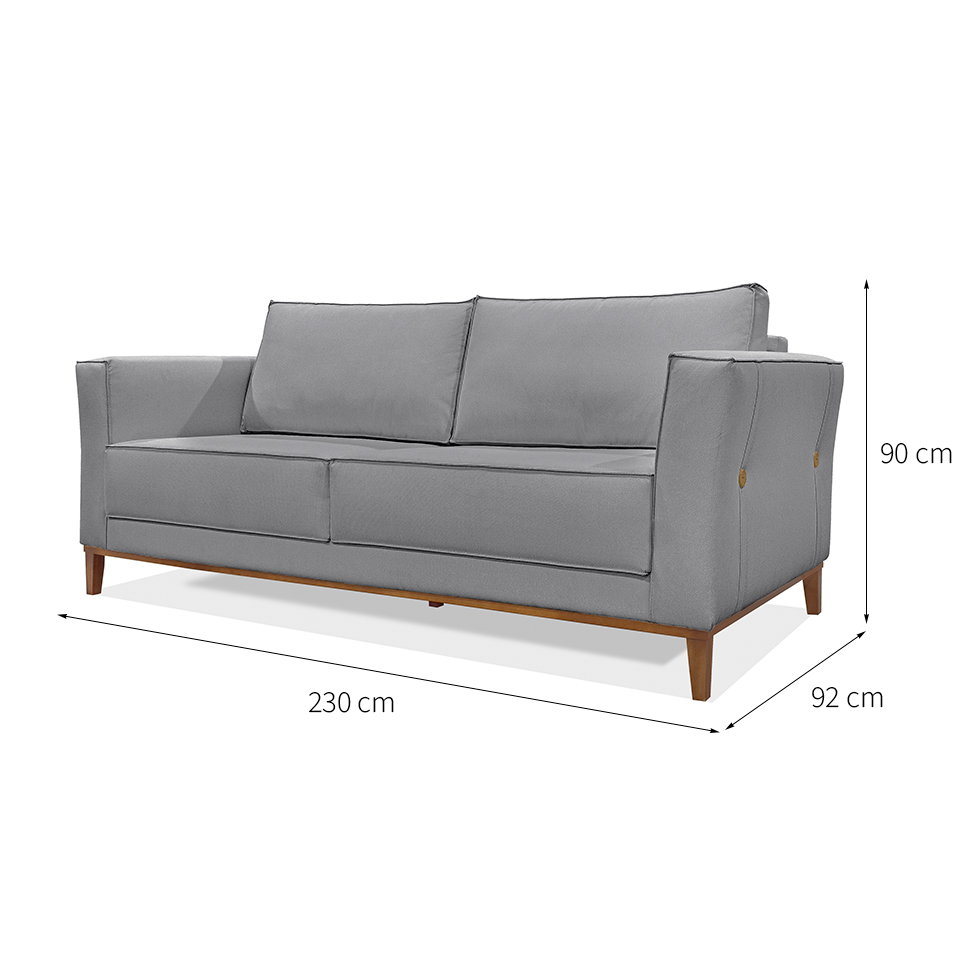 Sofá 3 Lugares Potenza Linho Cinza 230 cm