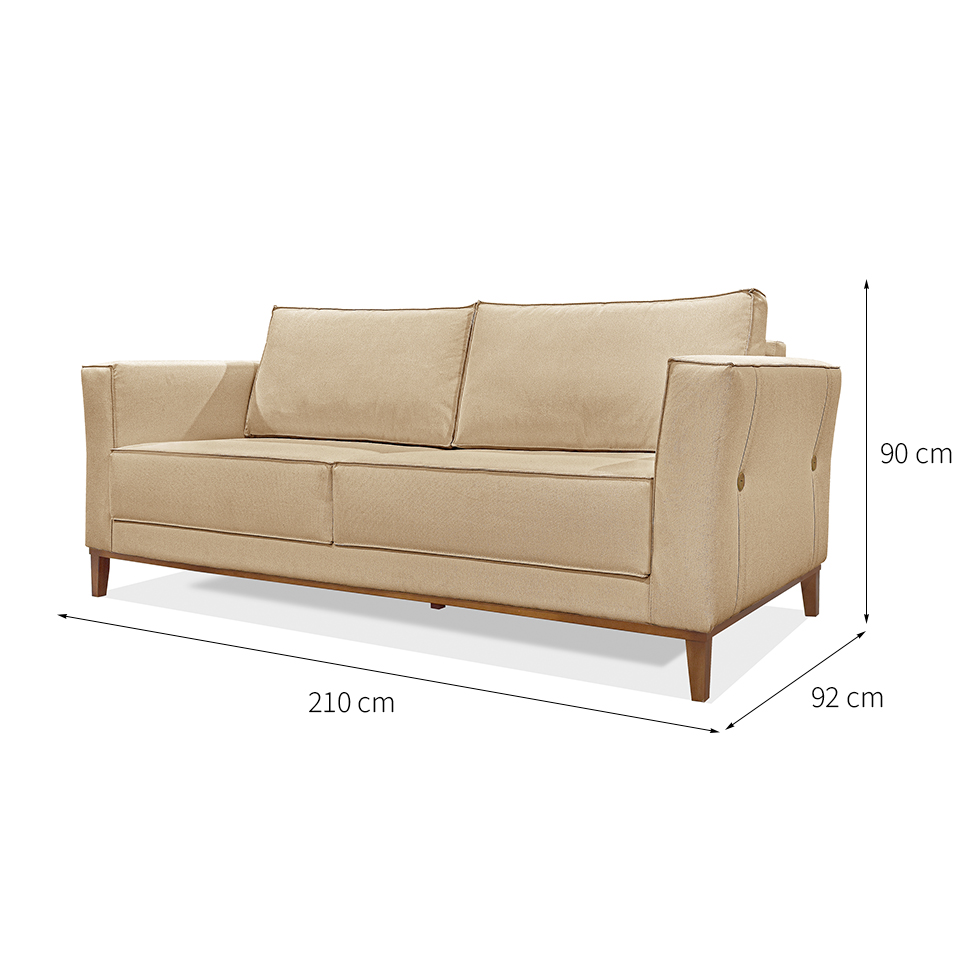 Sofá 3 Lugares Potenza Linho Dourado 210 cm
