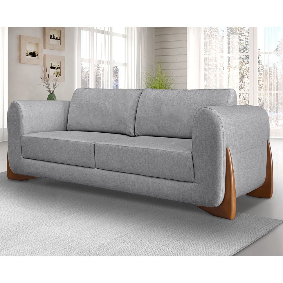 Sofá 3 Lugares Yves Linho Cinza 180 cm