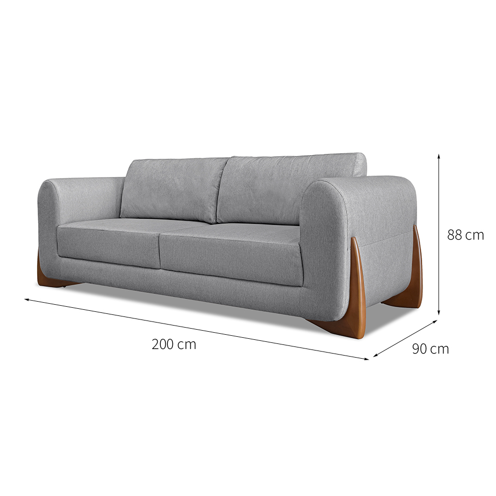 Sofá 3 Lugares Yves Linho Cinza 200 cm